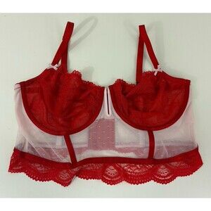 Auden Size XL Red White Long Line Balconette/ Corset Underwire Bra Sexy Santa